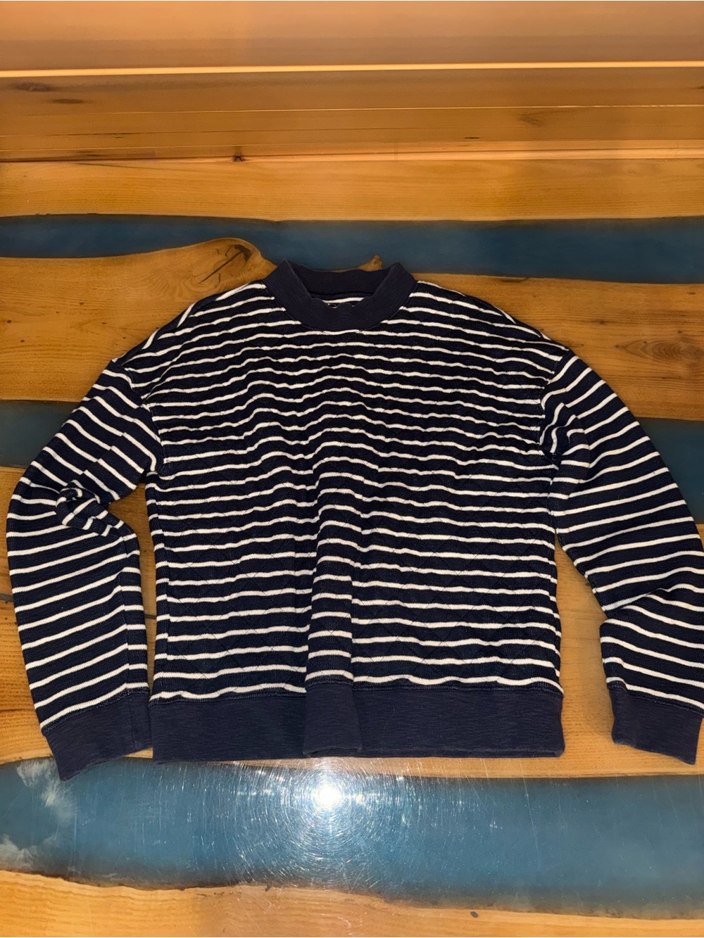 Madewell Quilted Navy & White Striped Crewneck